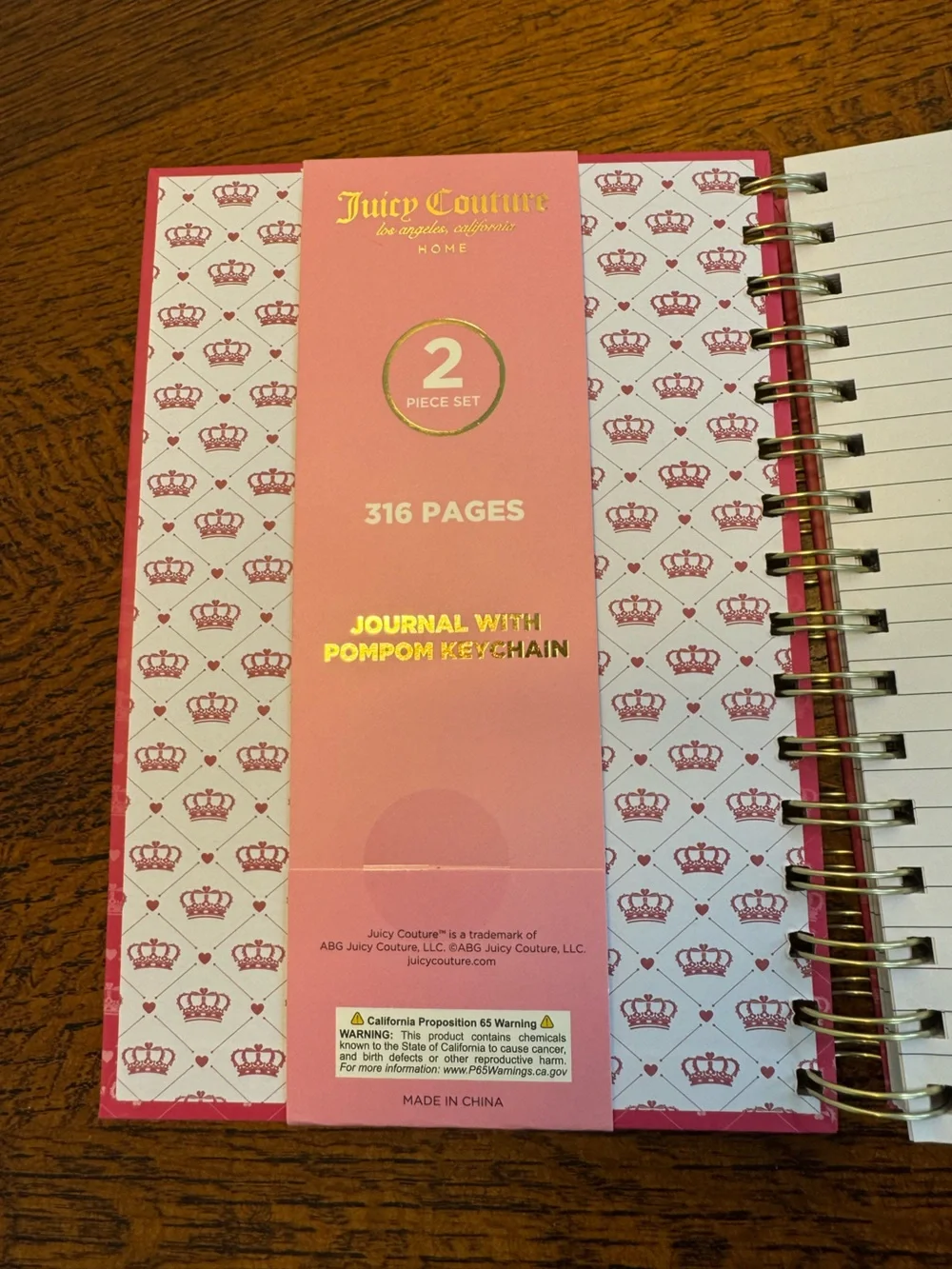 Juicy Couture Pink Spiral Journal with Fluffy Pompom Keychain
